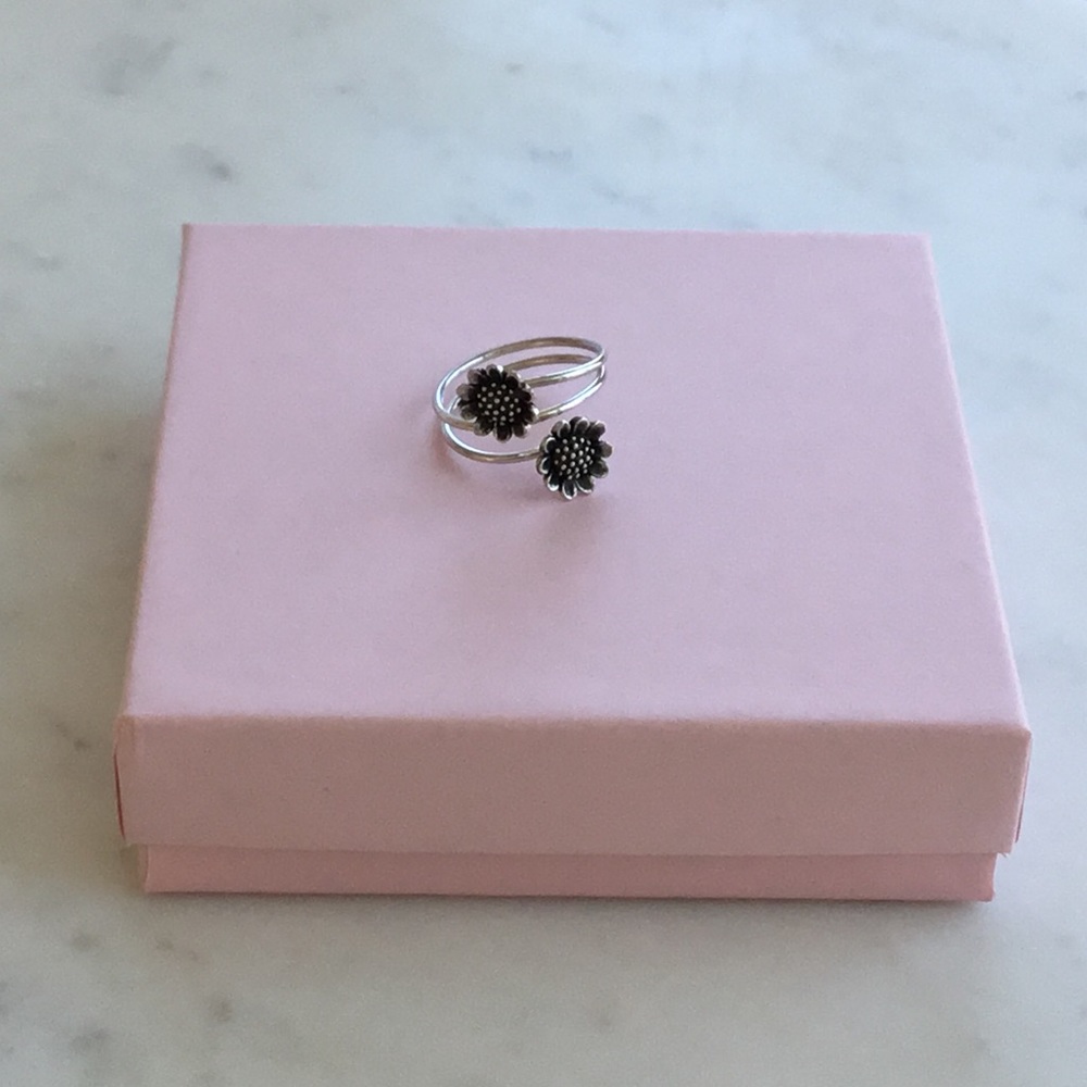 Clearance $22, Sterling Silver Adjustable Double Sunflower Ring - Picture 11 of 16